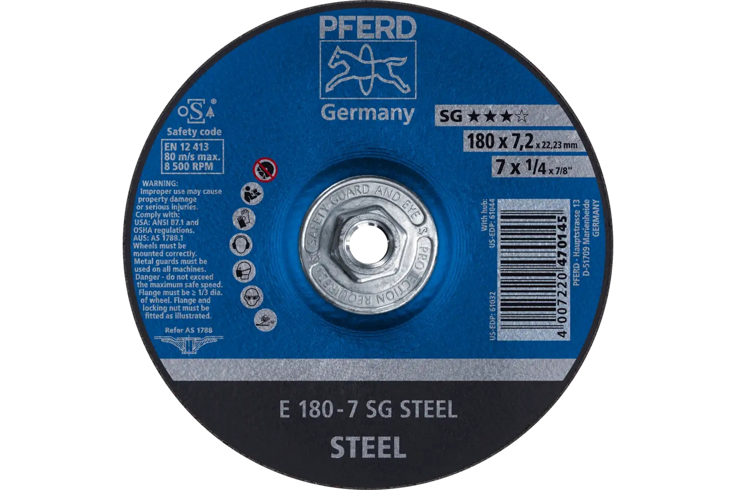 Picture of Pferd Grinding Wheel, 7" X 1/4 X 5/8-11, Sg Steel, T27, Aluminum Oxide